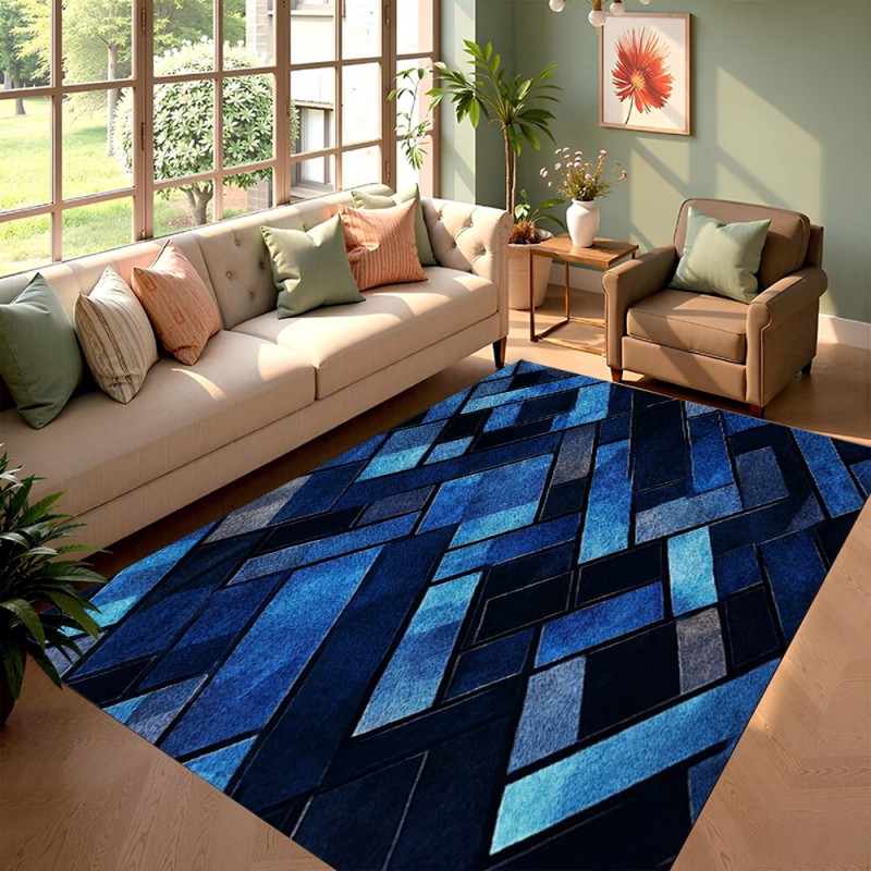 Esports Gaming Live - Karpet Geometris Biru Nordik Anti-Selip Lembut